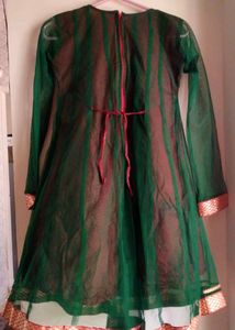 Netted Green Anarkali With Dupatta