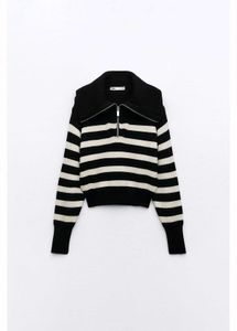 ZARA Striped Quarter-Zip Sweater