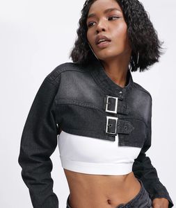 Denim Crop Jacket with Buckled detail