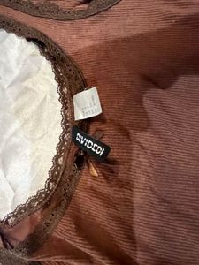 H&amp;M brown lace trimmed top