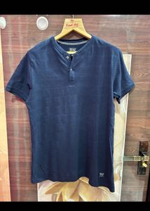 Men's Navy Blue Textured T-Shirt