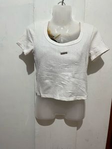 White Textured Crop Top