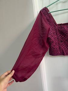 Burgundy Crocheted Crop Blouse