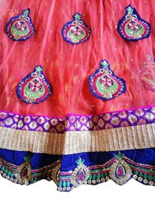 Pink and lime green heavy lengha embroidery net le