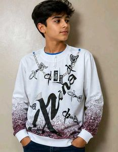 White Sweatshirt with Ombre Sleeves