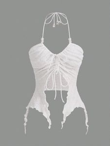 White Ruched Halter Neck Top
