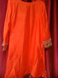 Stunning Orange Kurta Set with Mirror Work