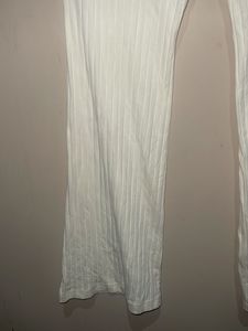 Ribbed White Flared Pants