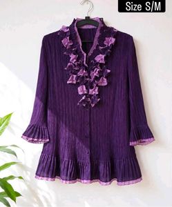 Elegant Purple Pleated Tunic with Ruffles