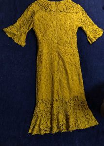 Yellow Lace Dress with Bell Sleeves
