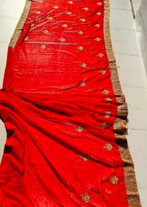 Beautiful Red Georgette designer Saree With blouse