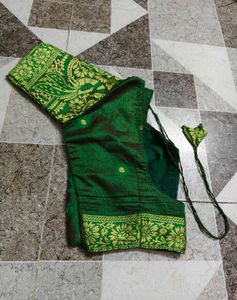 Orange Silk Saree with Green Blouse