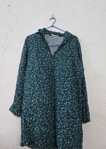 Green Floral Print Shirt Dress
