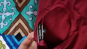 Maroon Asymmetrical Ruffle T-Shirt