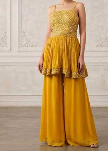 Embellished Yellow Kurta Set with Palazzo