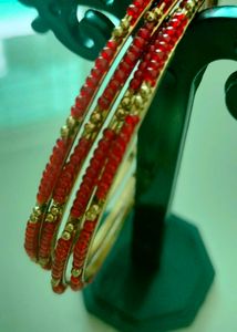 Red &amp; Gold Beaded Bangles