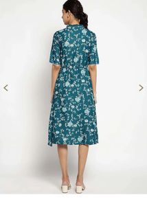 Teal Floral Print Shirt Dress