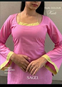 Pink desi corset back Kurti with Yellow Accents