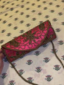 Pink Beaded Clutch Bag