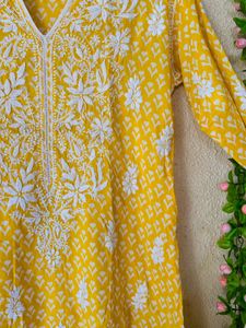 Yellow Embroidered Kurti