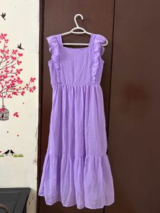 Lavender Dobby Tiered Dress with Ruffle Sleeves