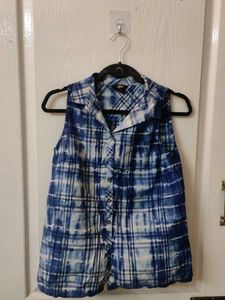 Blue Plaid Sleeveless Top
