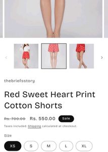 Red Sweer Heart Print Cotton Shorts