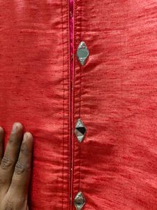 orange Ethnic Kurta with Embellished Neckline