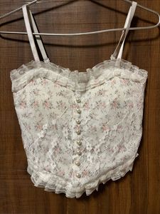 Floral Lace Corset Top with Pearls