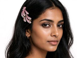 Sparkling Pink Leaf Hair Clip