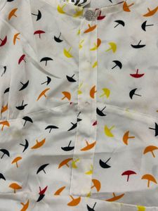 White Peplum Top with Umbrella Print