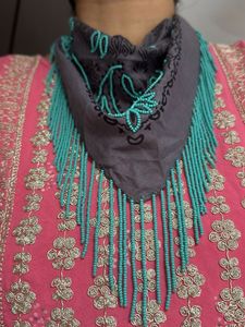 Hand Beaded fringe bandana/neklace
