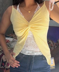 Cute Yellow Lace Trimmed Cami Top