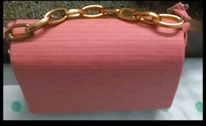 Chic Coral Clutch with Gold Chain