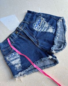 Distressed Denim Shorts with Stars