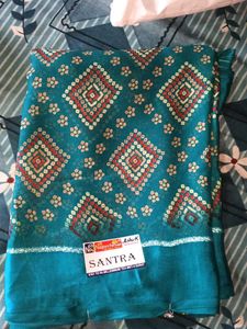 Teal Bandhani Print Saree