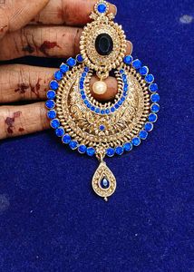 Intricate Gold &amp; Blue Earrings