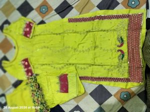 Stunning Lime Green Kurta Set with Peacock