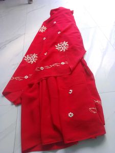 Red Embroidered Saree Fabric
