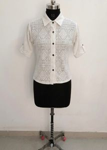White Lace Button-Up Shirt