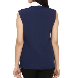 Blue Sleeveless Collared Top