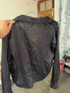 Sleek Black Satin Button-Up Shirt