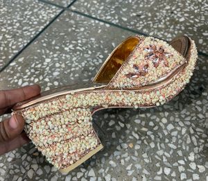 Embellished Gold Heels