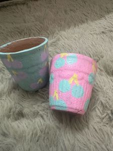 Hand-Painted Cherry Design Flower Pot set of 2
