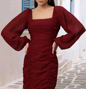Chic Ruched Square Neck Mini Dress