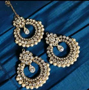 Elegant Kundan & Pearl Maang Tikka Set