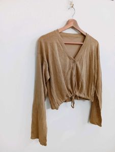 Brown Knit Tie-Front Cardigan