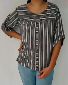 Grey And White Stripes Women Top XL Size