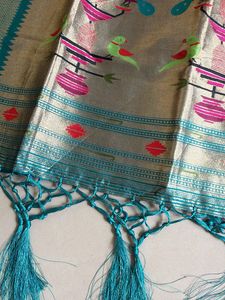 Paithani Teal Kaftan with Peacock Border Kurti