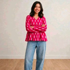 Vibrant Pink Ikat Print Peplum Top